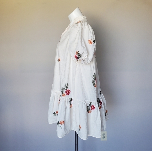 ChouChou Embroidered Cottagecore Grannycore Tunic Top Puff Sleeve Mini Dress - Picture 5 of 11